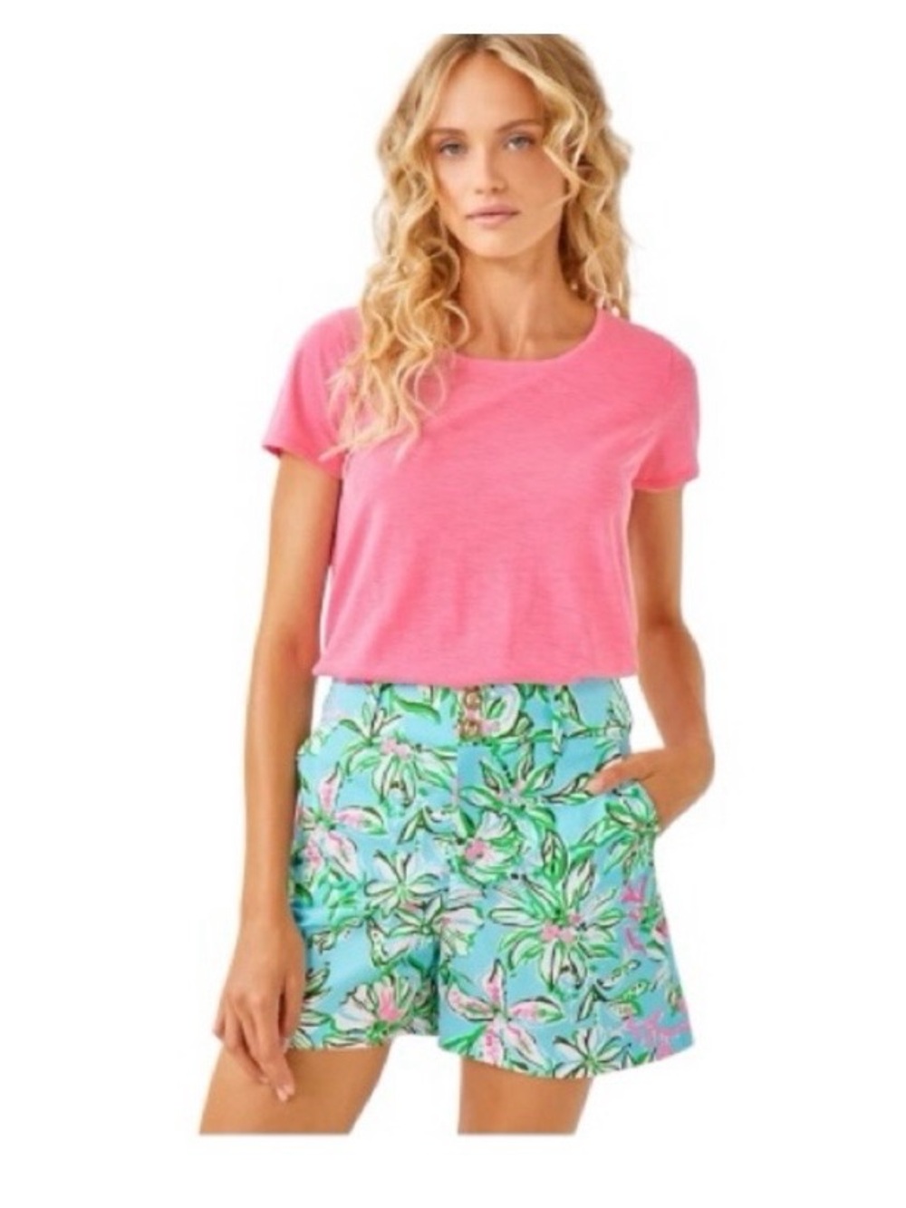 Lily Pulitzer Floral Print High-Waist Women's Shorts in Aqua blue size 0 NWT